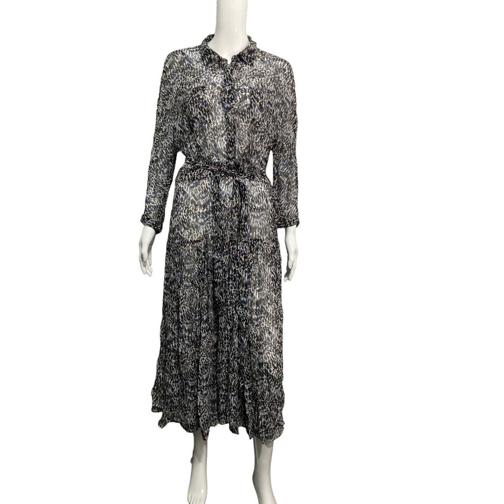 ALLSAINTS Blue Camouflage Printed Collared Belted Midi Shirt Dress Size US 10